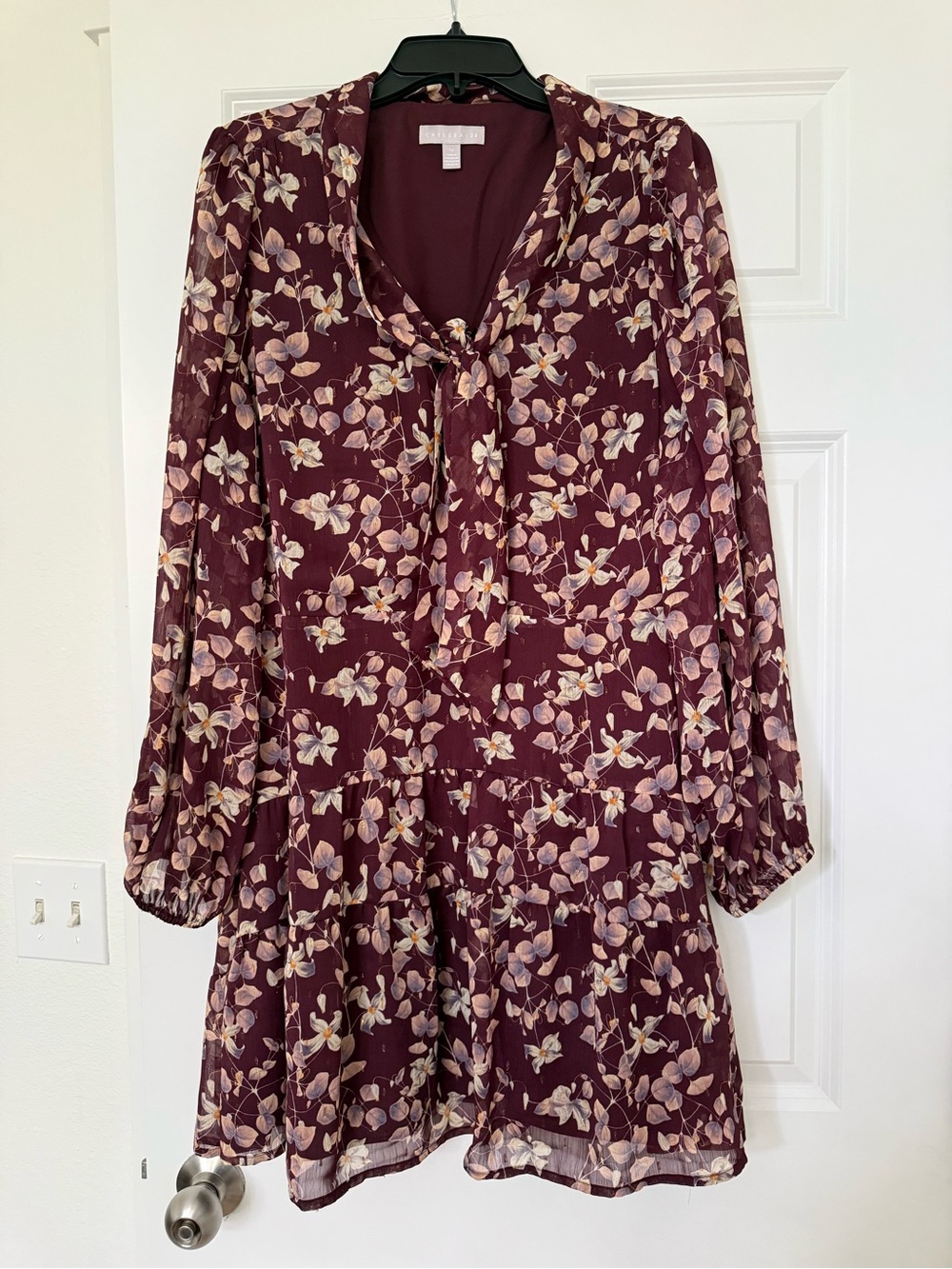 Chelsea28 Long Sleeve Floral Tie Neck Mini Dress